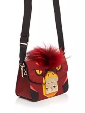 Furla Metropolis Toni Rubino Monster Crossbody Bag Red Faux Fur Mini Leather NWT